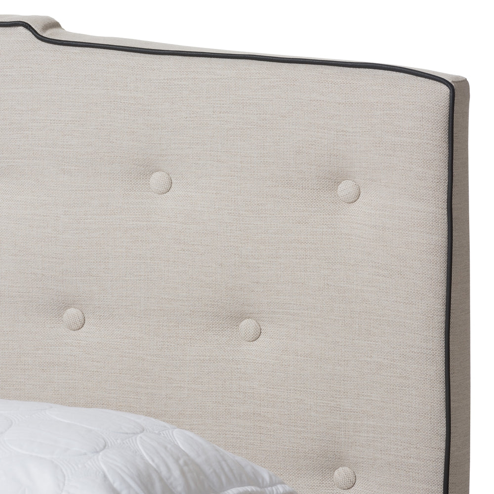 Vivienne Light Beige Fabric Upholstered Queen Size Bed