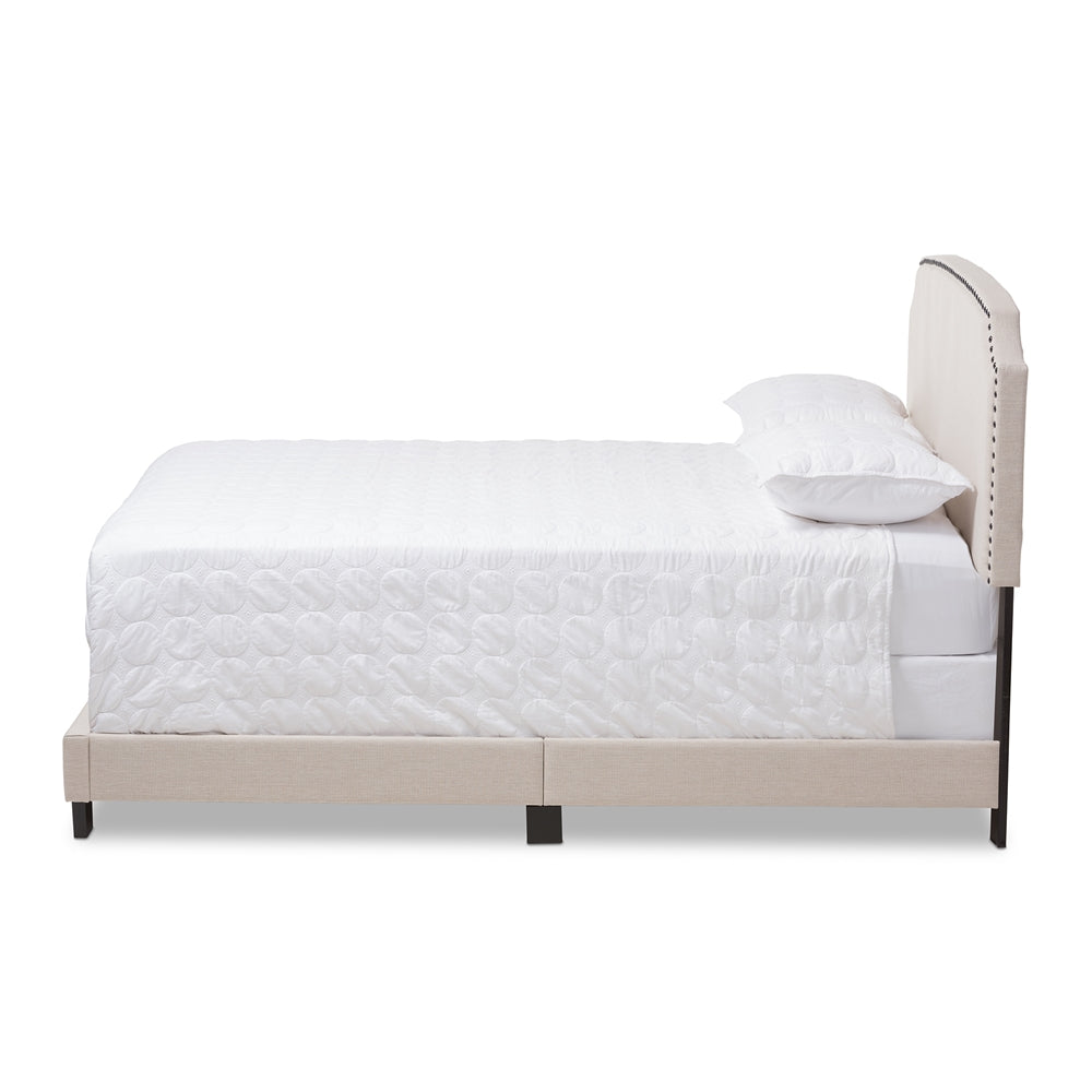 Odette Light Beige Fabric Upholstered Queen Size Bed