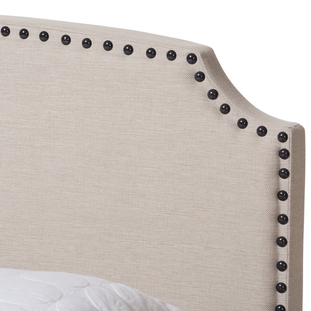 Odette Light Beige Fabric Upholstered Queen Size Bed