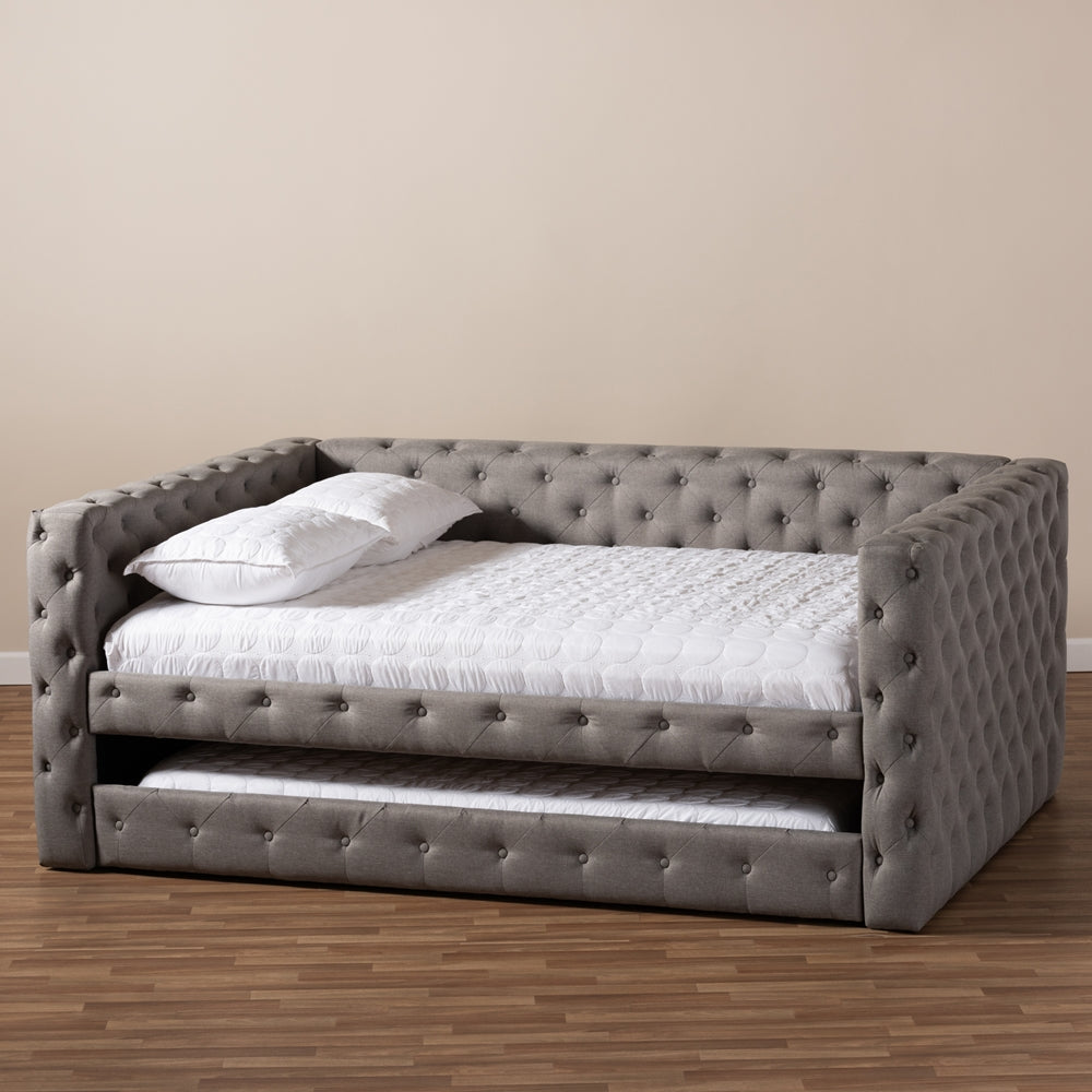 Anabella Grey Fabric Upholstered Queen Size Daybed With Trundle