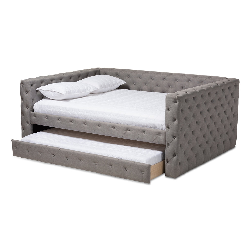 Anabella Grey Fabric Upholstered Queen Size Daybed With Trundle