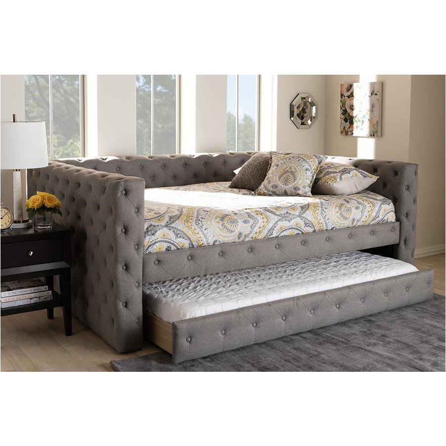Anabella Grey Fabric Upholstered Queen Size Daybed With Trundle