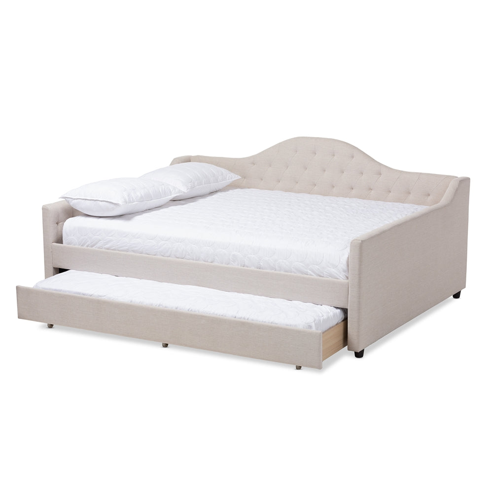 Eliza Modern Light Beige Fabric Upholstered Queen Size Daybed with Trundle