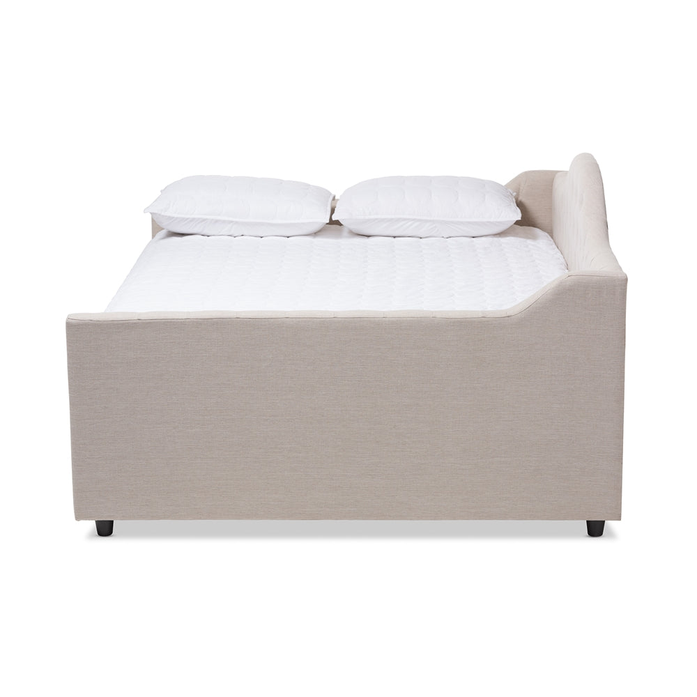 Eliza Modern Light Beige Fabric Upholstered Queen Size Daybed with Trundle