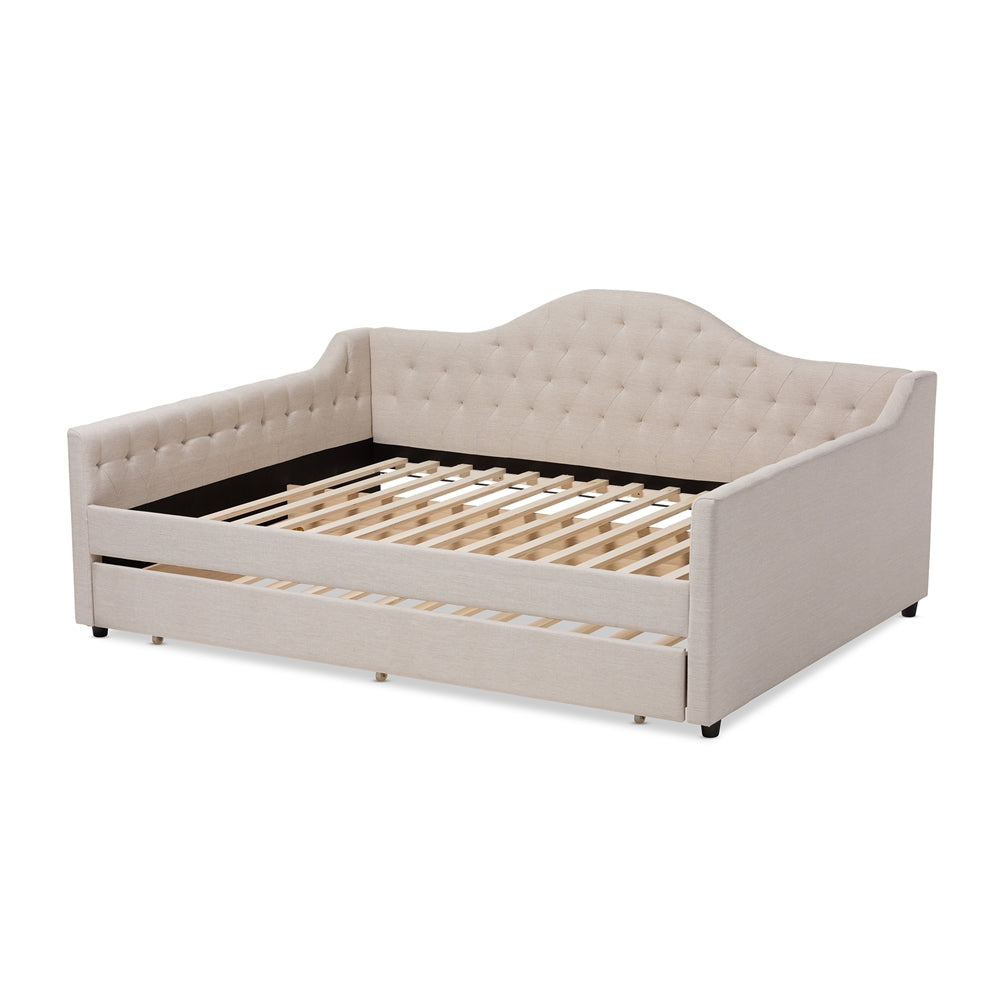 Eliza Modern Light Beige Fabric Upholstered Queen Size Daybed with Trundle