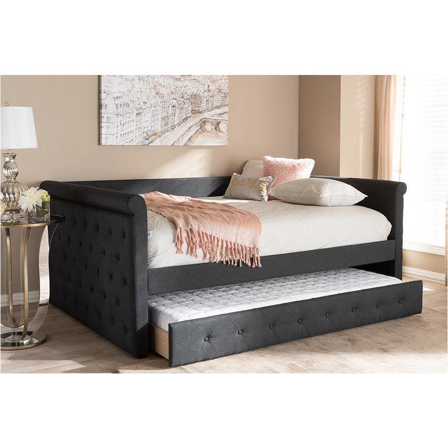 Alena Dark Grey Fabric Upholstered Full Size Daybed with Trundle
