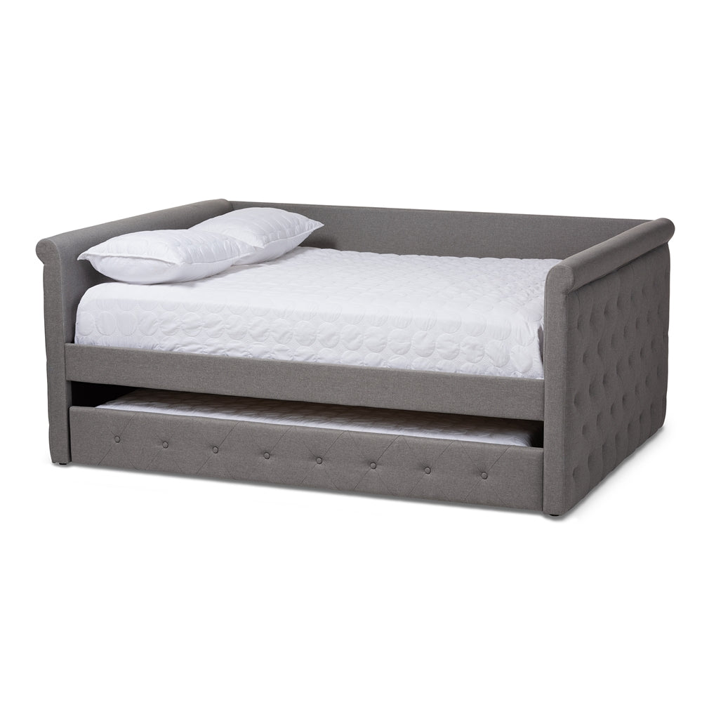 Alena Grey Fabric Upholstered Full Size Daybed with Trundle