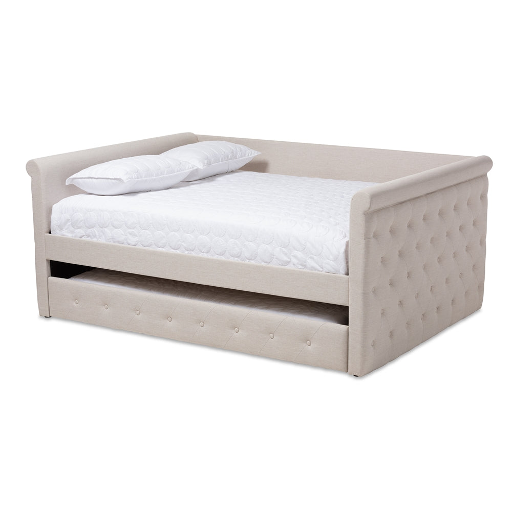 Alena Light Beige Fabric Upholstered Full Size Daybed with Trundle