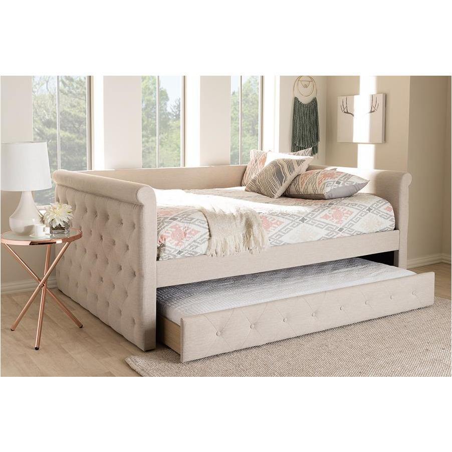 Alena Light Beige Fabric Upholstered Full Size Daybed with Trundle
