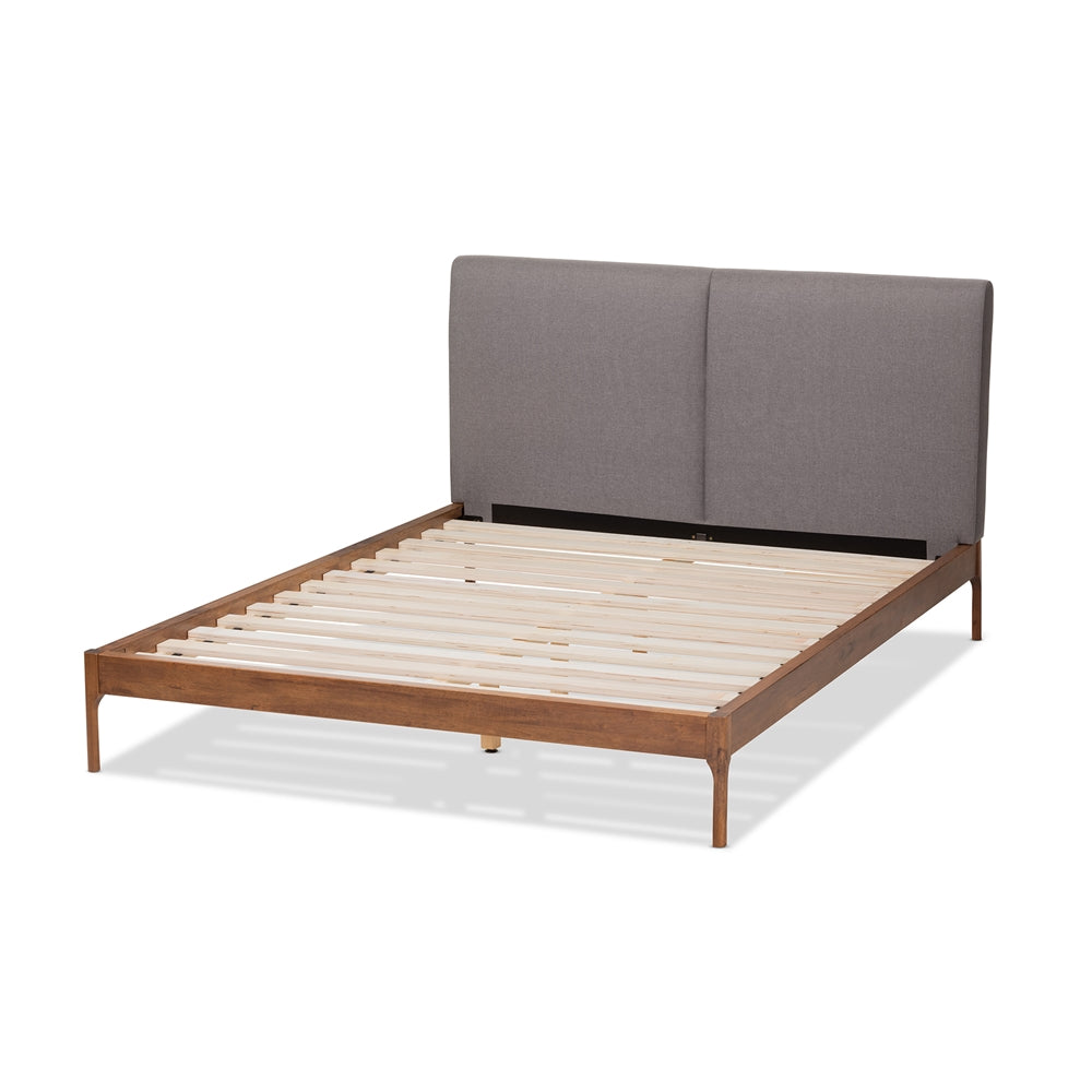 Aveneil Grey Fabric Upholstered Walnut Finished King Size Platform Bed