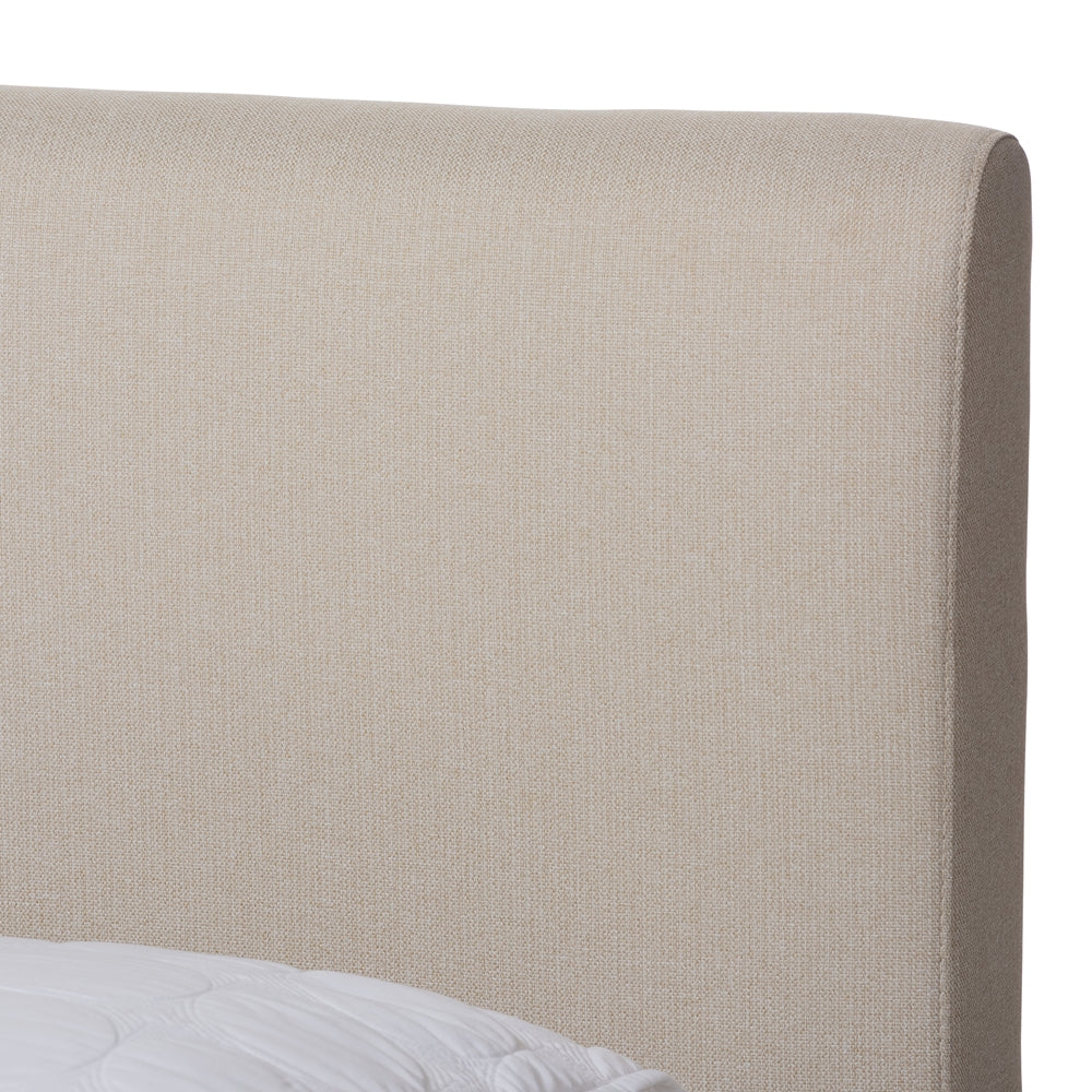 Aveneil Beige Fabric Upholstered Walnut Finished Queen Size Platform Bed