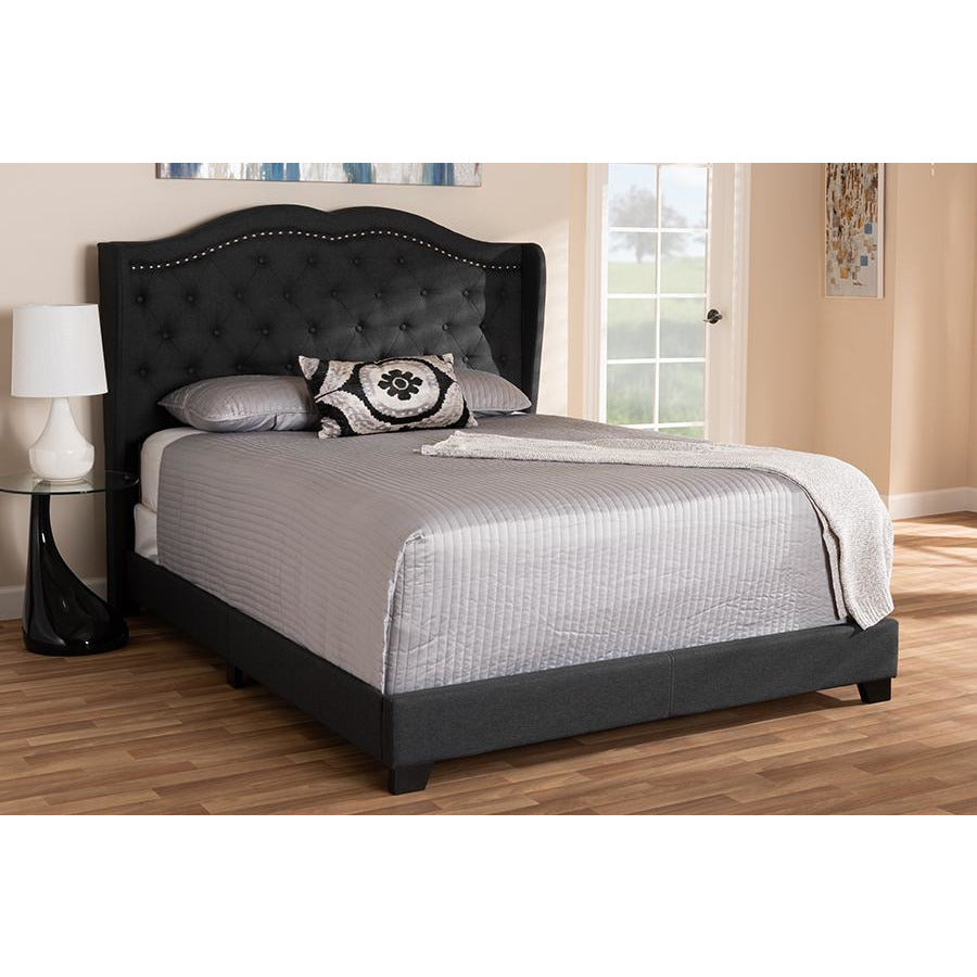 Aden Charcoal Grey Fabric Upholstered Queen Size Bed
