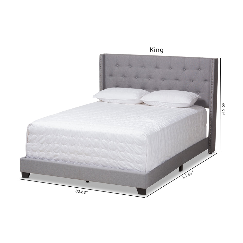 Brady Light Grey Fabric Upholstered King Size Bed