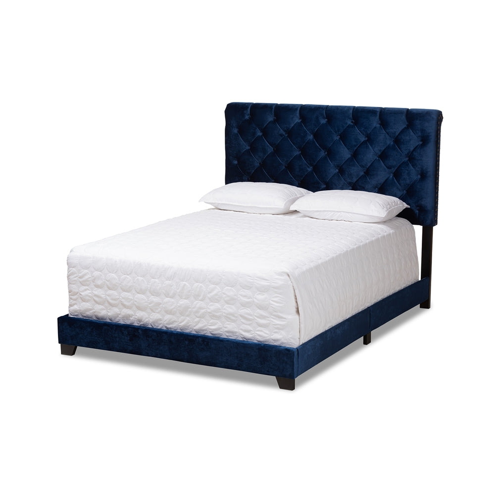 Candace Luxe And Glamour Navy Velvet Upholstered Queen Size Bed