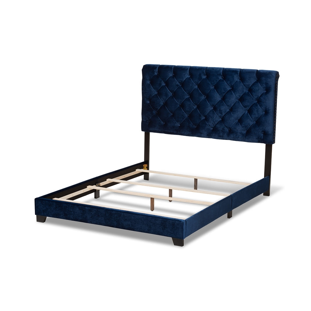 Candace Luxe And Glamour Navy Velvet Upholstered Queen Size Bed