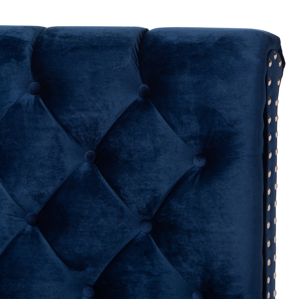 Candace Luxe And Glamour Navy Velvet Upholstered Queen Size Bed