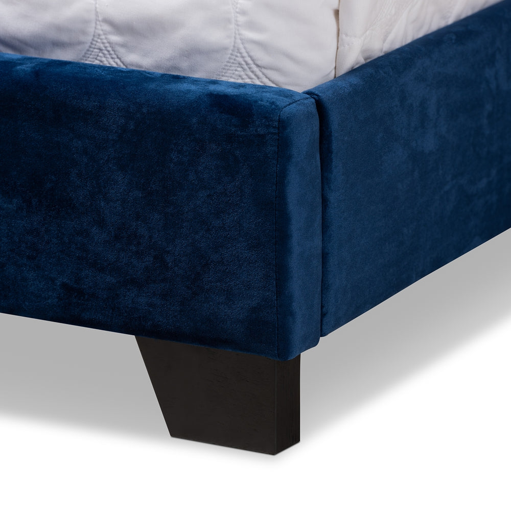 Candace Luxe And Glamour Navy Velvet Upholstered Queen Size Bed