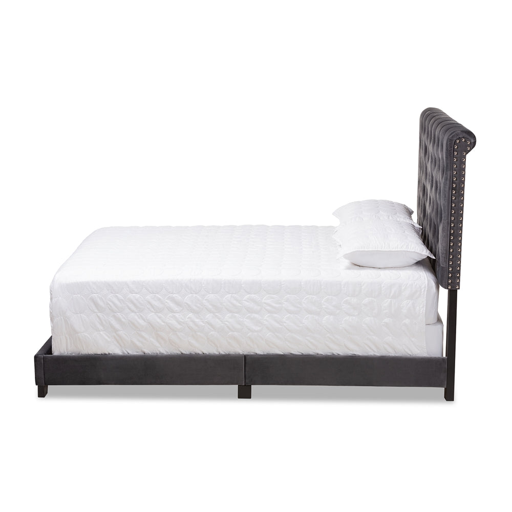 Candace Luxe and Glamour Dark Grey Velvet Upholstered Full Size Bed