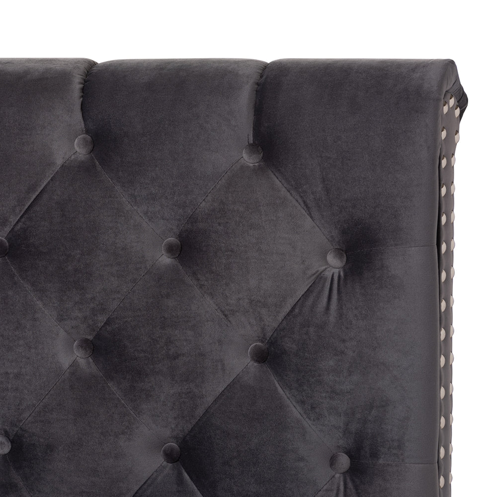 Candace Luxe and Glamour Dark Grey Velvet Upholstered Full Size Bed