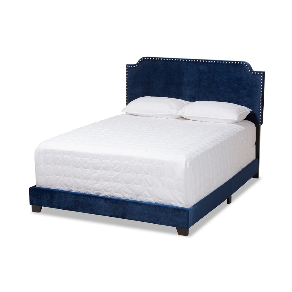 Darcy Luxe and Glamour Navy Velvet Upholstered Queen Size Bed