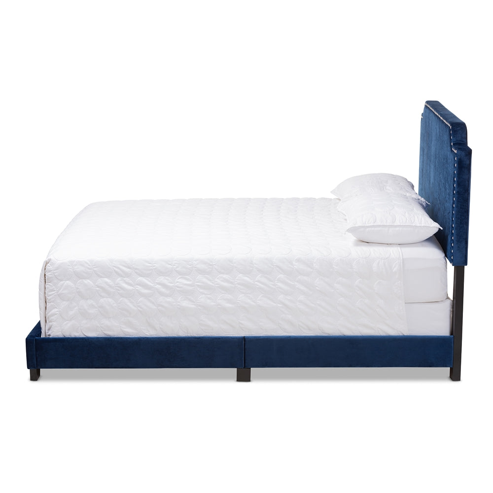 Darcy Luxe and Glamour Navy Velvet Upholstered King Size Bed