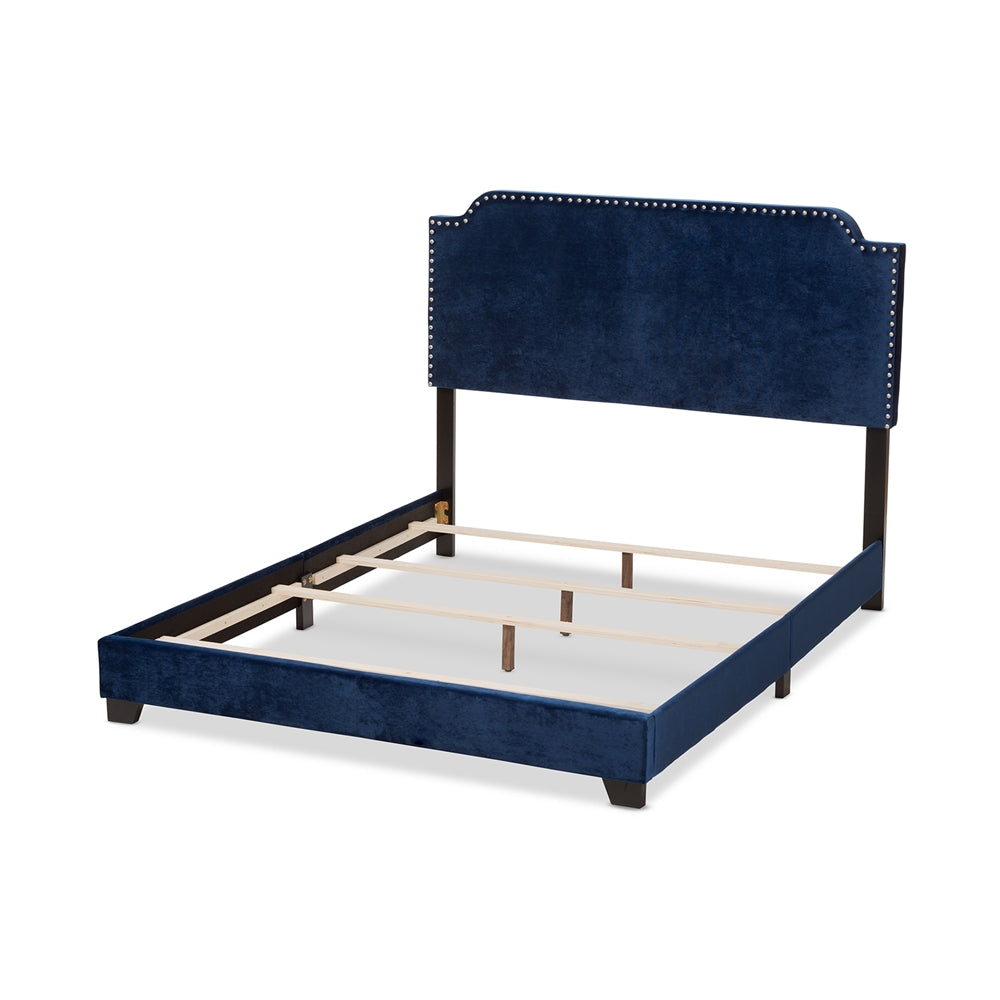 Darcy Luxe and Glamour Navy Velvet Upholstered King Size Bed