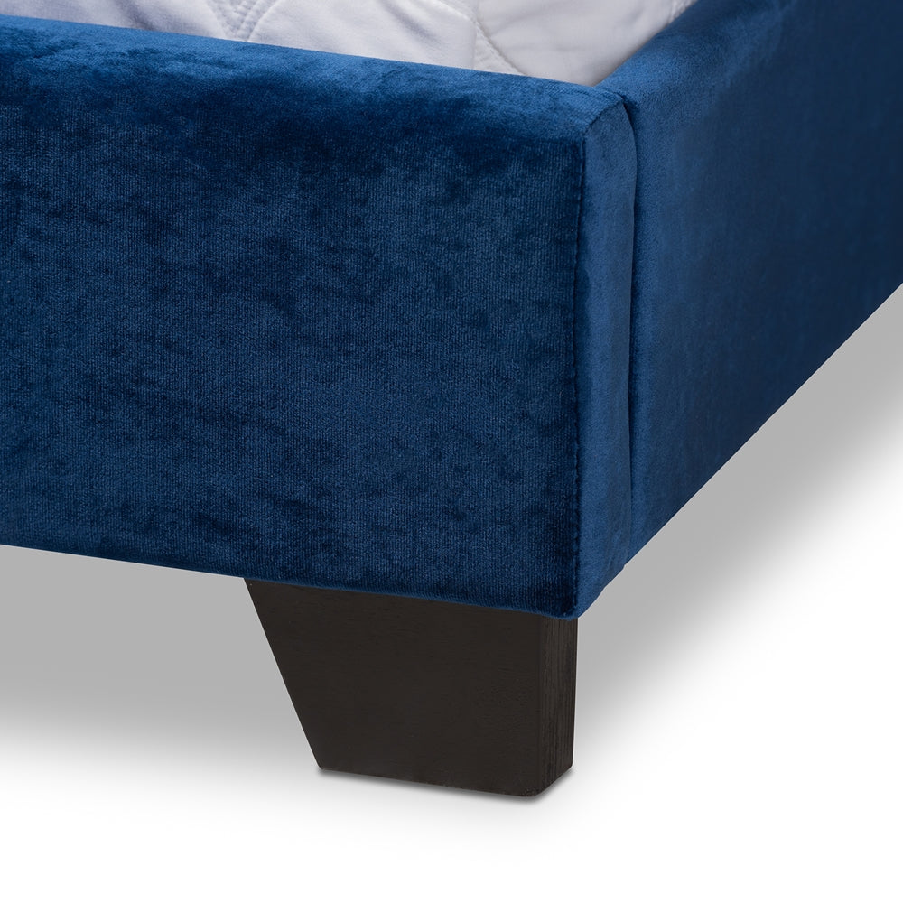 Darcy Luxe and Glamour Navy Velvet Upholstered King Size Bed