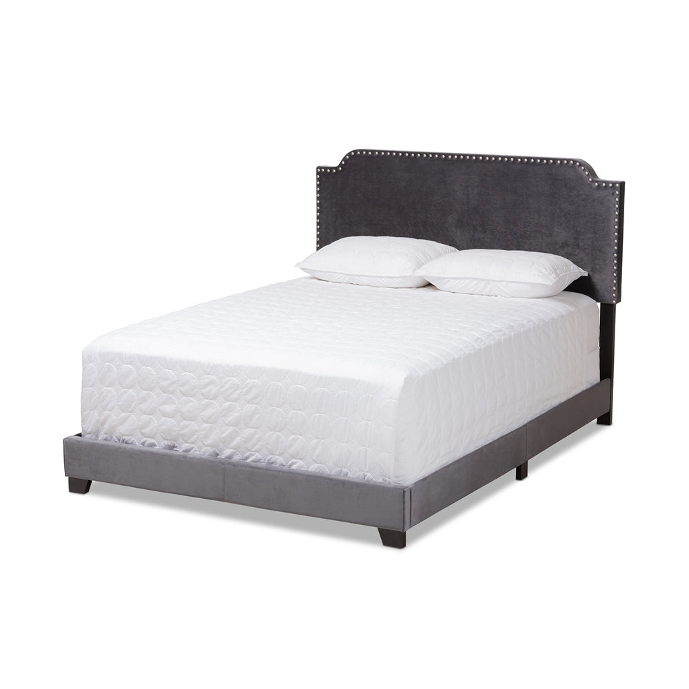 Darcy Luxe and Glamour Dark Grey Velvet Upholstered Full Size Bed