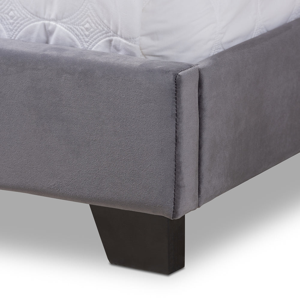 Darcy Luxe and Glamour Dark Grey Velvet Upholstered Full Size Bed