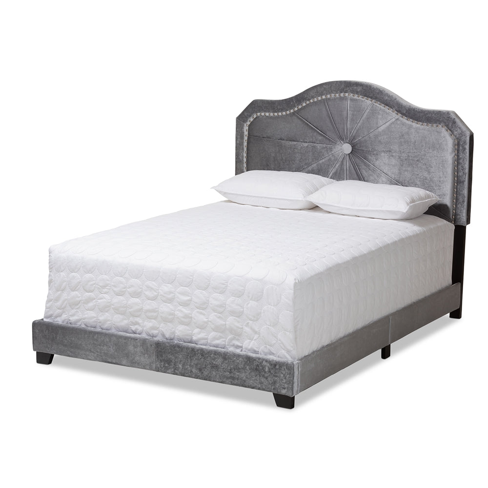 Embla Modern and Contemporary Grey Velvet Fabric Upholstered King Size Bed