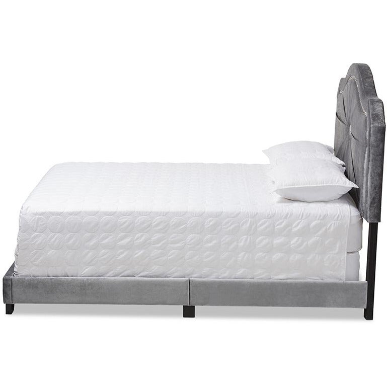 Embla Modern and Contemporary Grey Velvet Fabric Upholstered Queen Size Bed