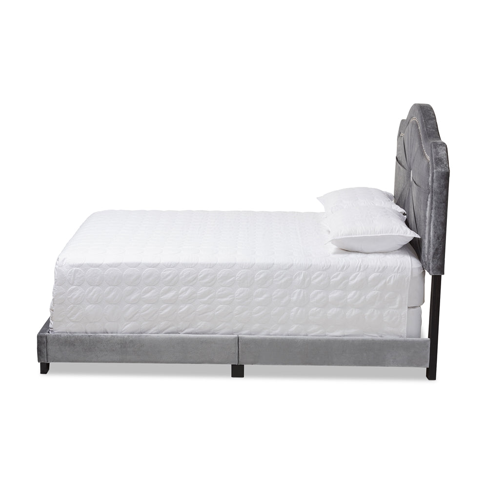 Embla Modern and Contemporary Grey Velvet Fabric Upholstered Queen Size Bed