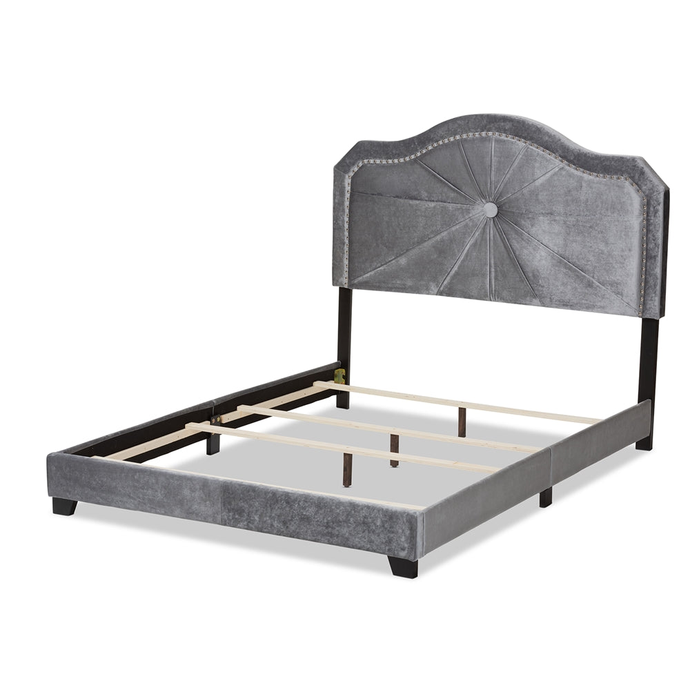 Embla Modern and Contemporary Grey Velvet Fabric Upholstered Queen Size Bed