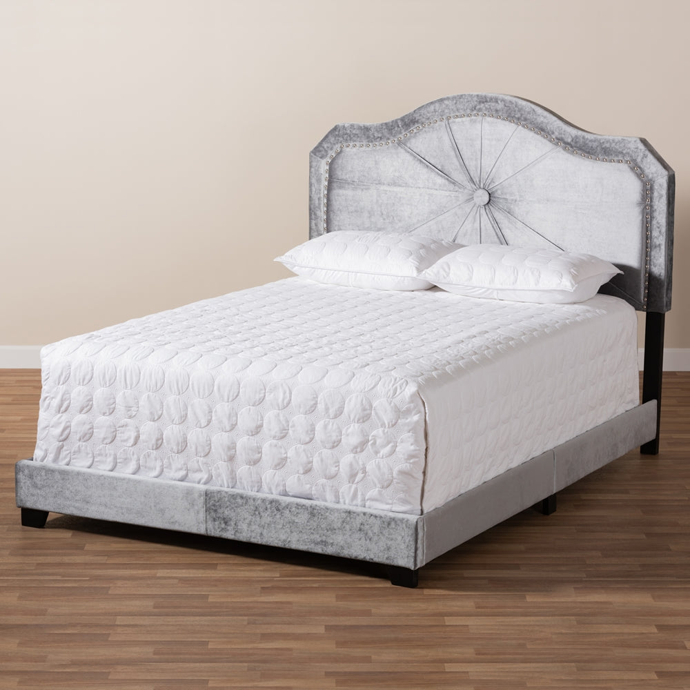 Embla Modern and Contemporary Grey Velvet Fabric Upholstered Queen Size Bed