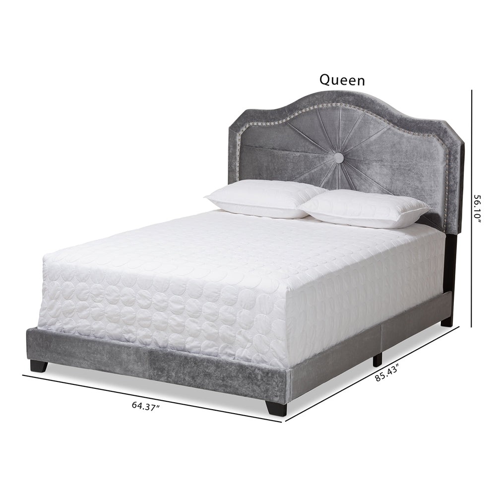 Embla Modern and Contemporary Grey Velvet Fabric Upholstered Queen Size Bed