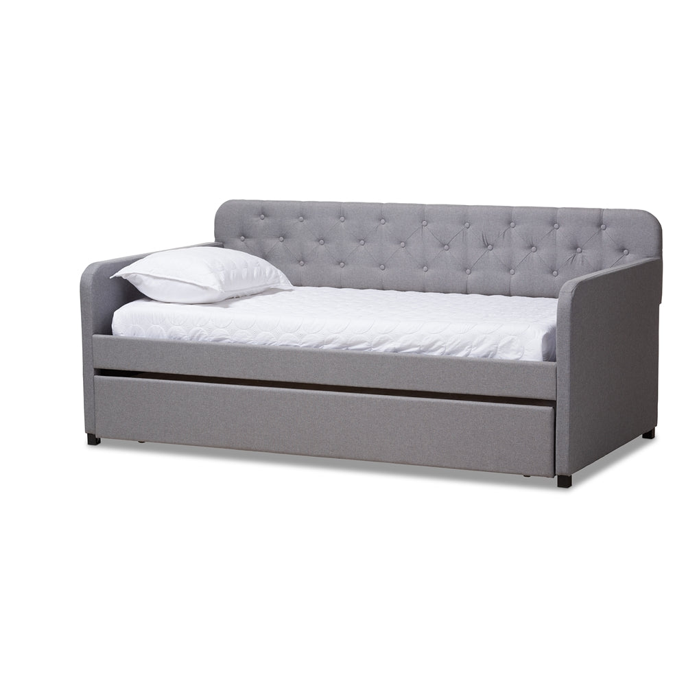 Camelia Grey Upholstered Button-Tufted Twin Size Daybed With Trundle