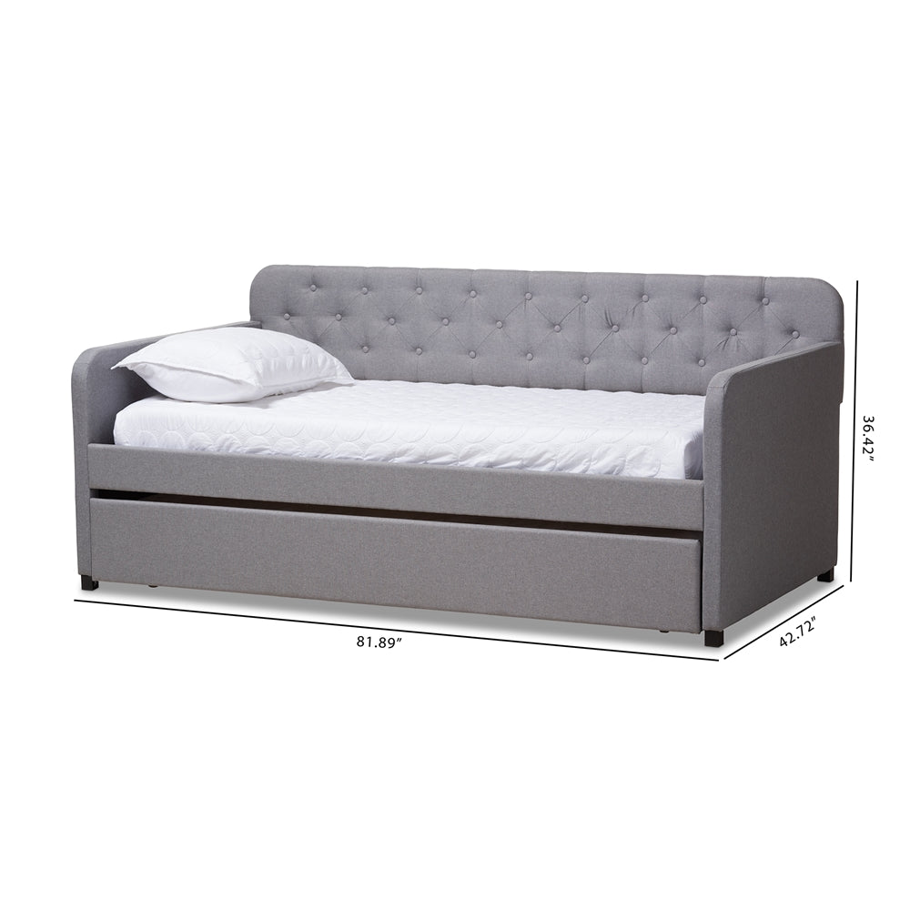 Camelia Grey Upholstered Button-Tufted Twin Size Daybed With Trundle