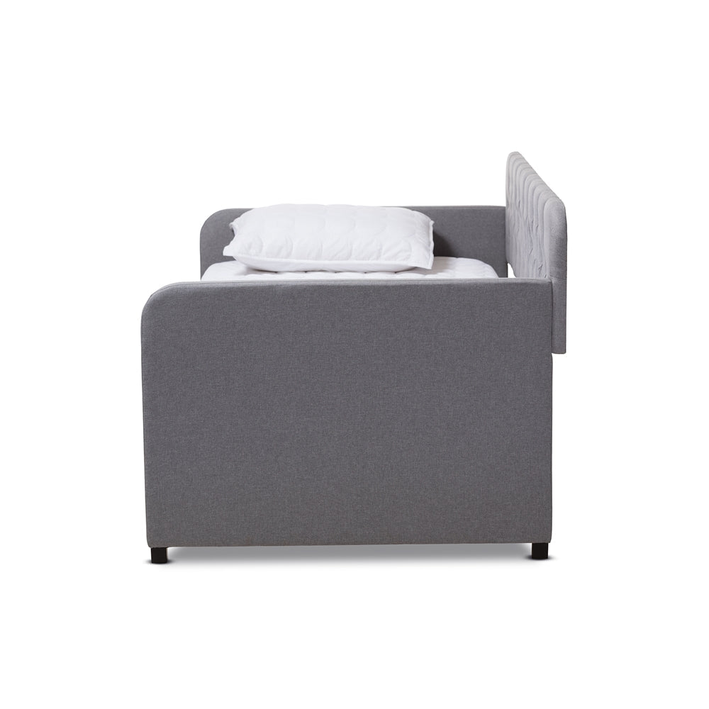 Camelia Grey Upholstered Button-Tufted Twin Size Daybed With Trundle