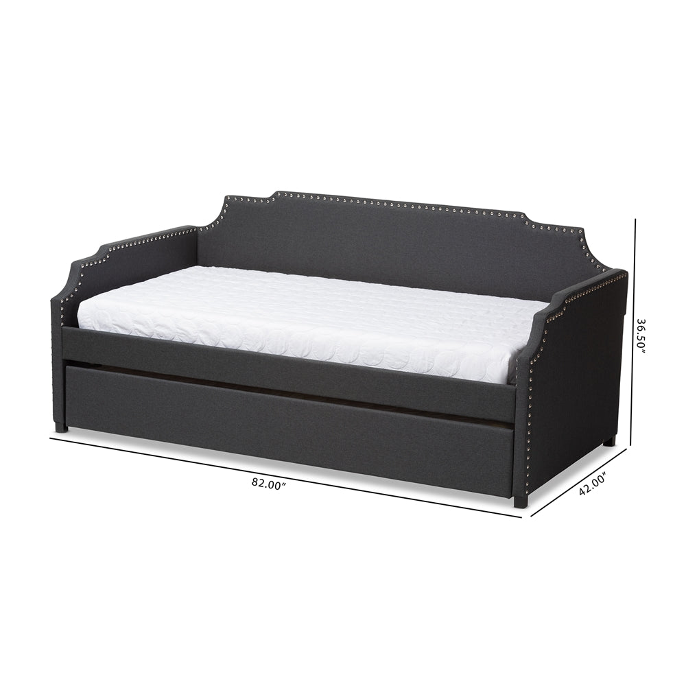 Ally Charcoal Upholstered Twin Size Sofa Daybed with Roll Out Trundle