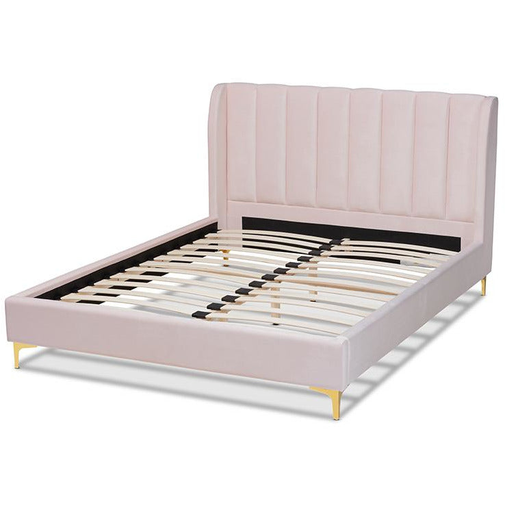 Saverio Glam & Luxe Light Pink Velvet with Gold Legs Queen Bed