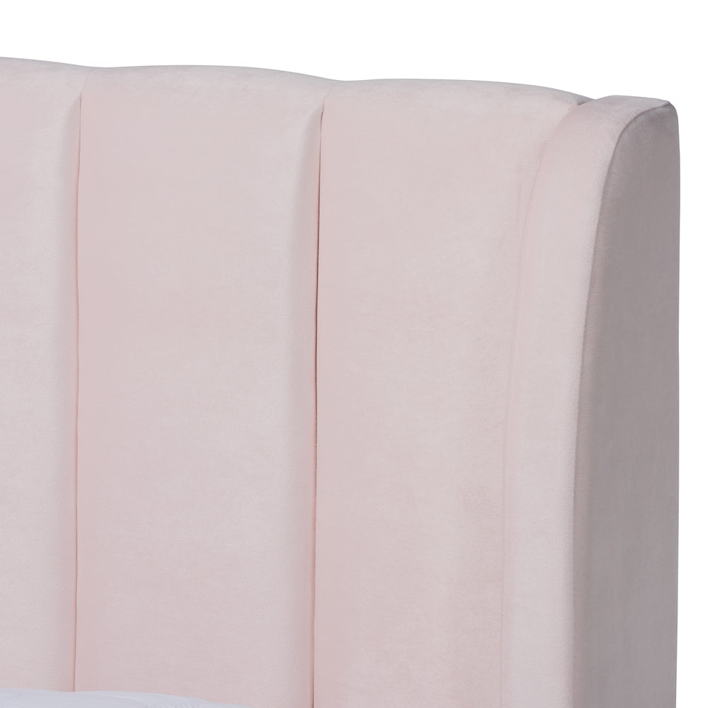 Saverio Glam & Luxe Light Pink Velvet with Gold Legs Queen Bed