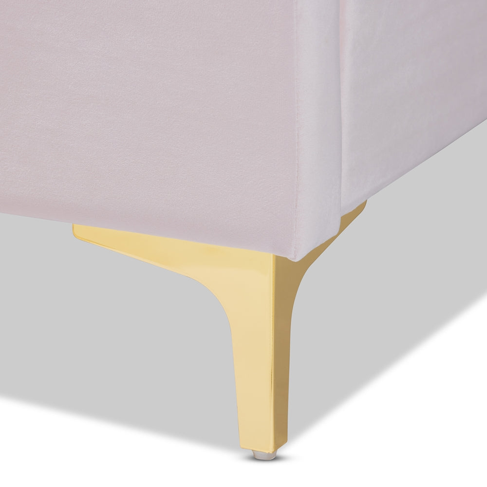 Saverio Glam & Luxe Light Pink Velvet with Gold Legs Queen Bed