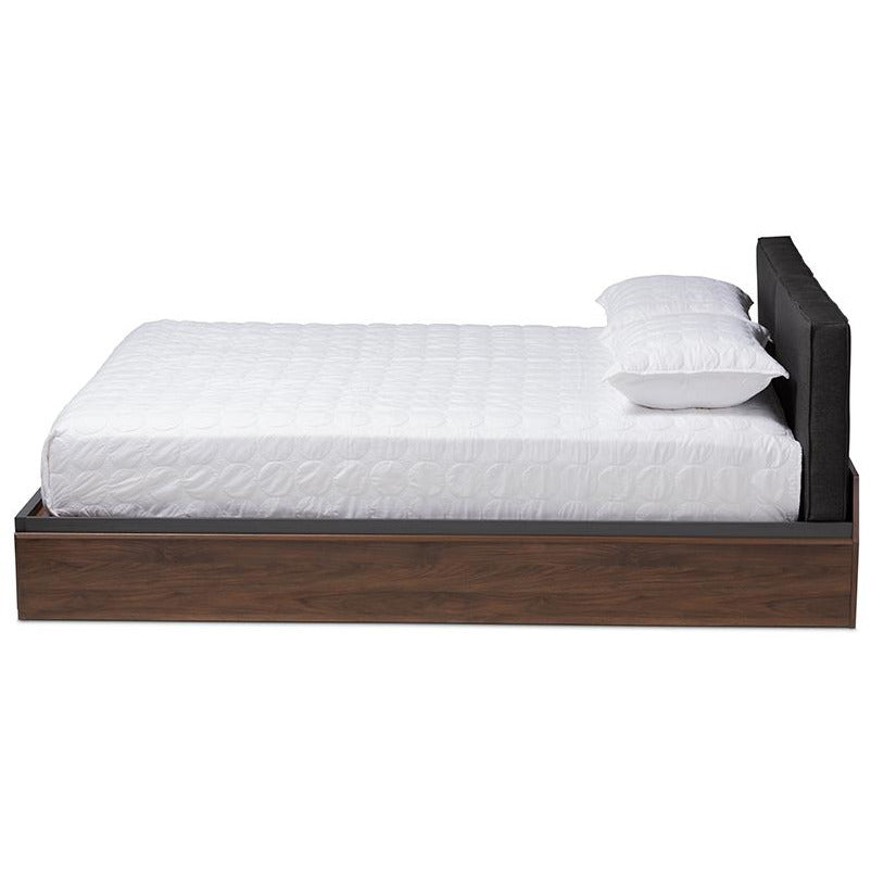 Rikke Two-Tone Gray and Walnut Wood Queen Size Platform Storage Bed