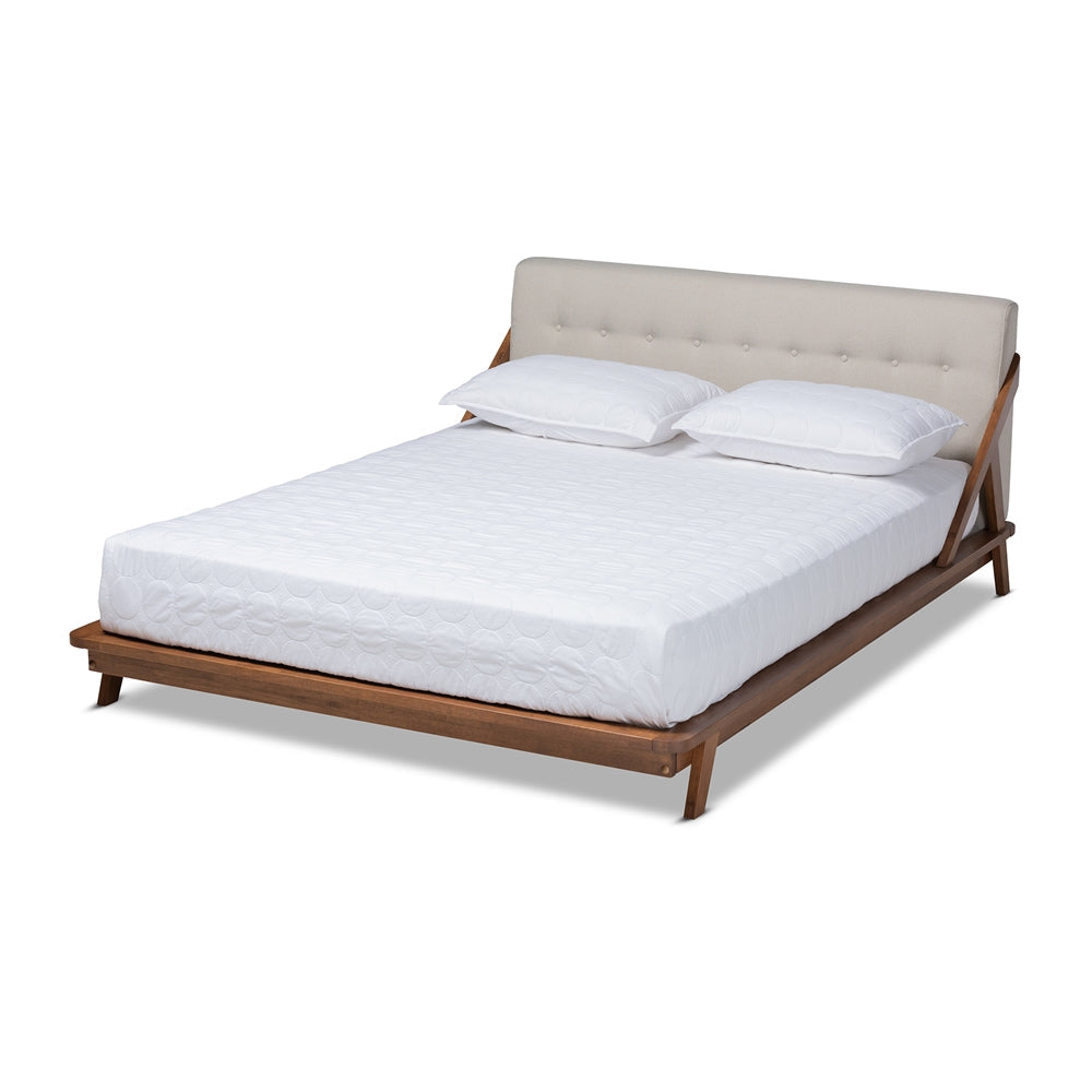 Sante Light Beige Fabric Upholstered Wood Full Size Platform Bed