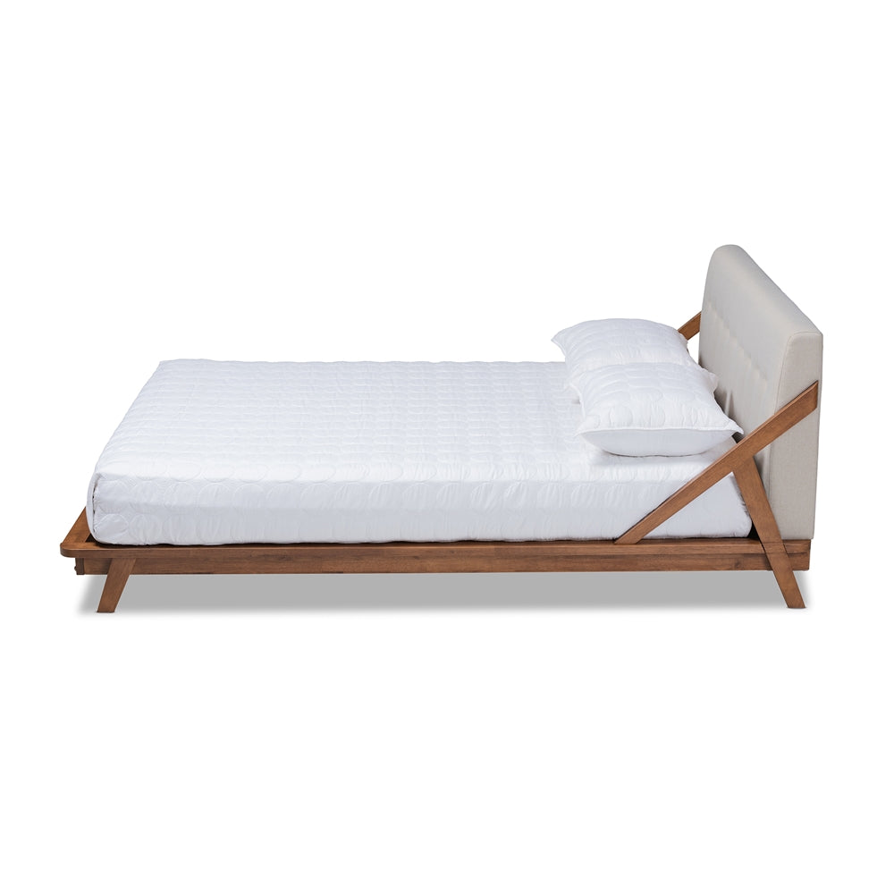 Sante Light Beige Fabric Wood King Size Platform Bed