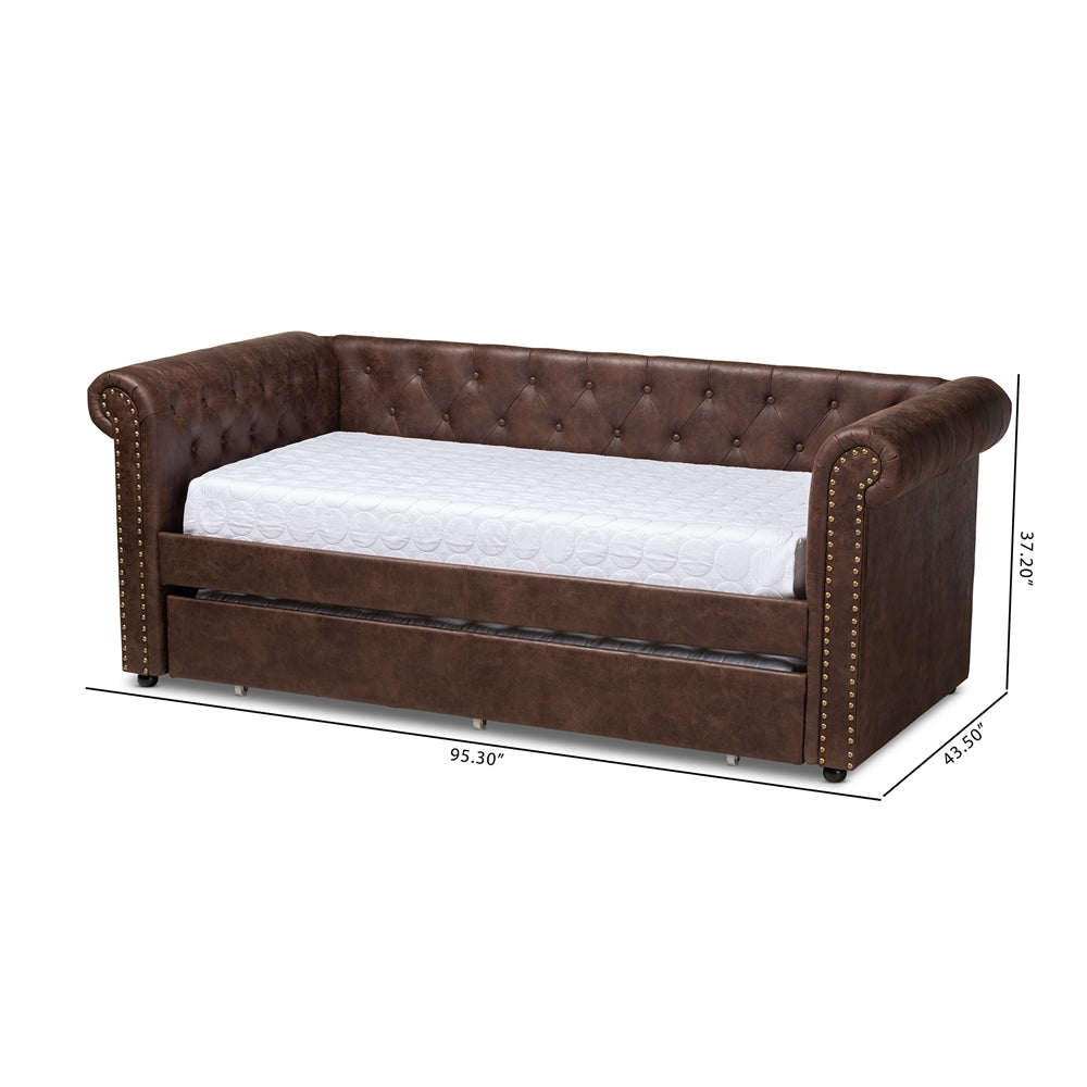 Mabelle Brown Faux Leather Upholstered Daybed with Trundle