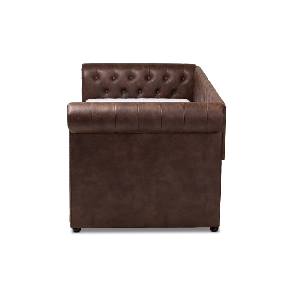 Mabelle Brown Faux Leather Upholstered Daybed with Trundle