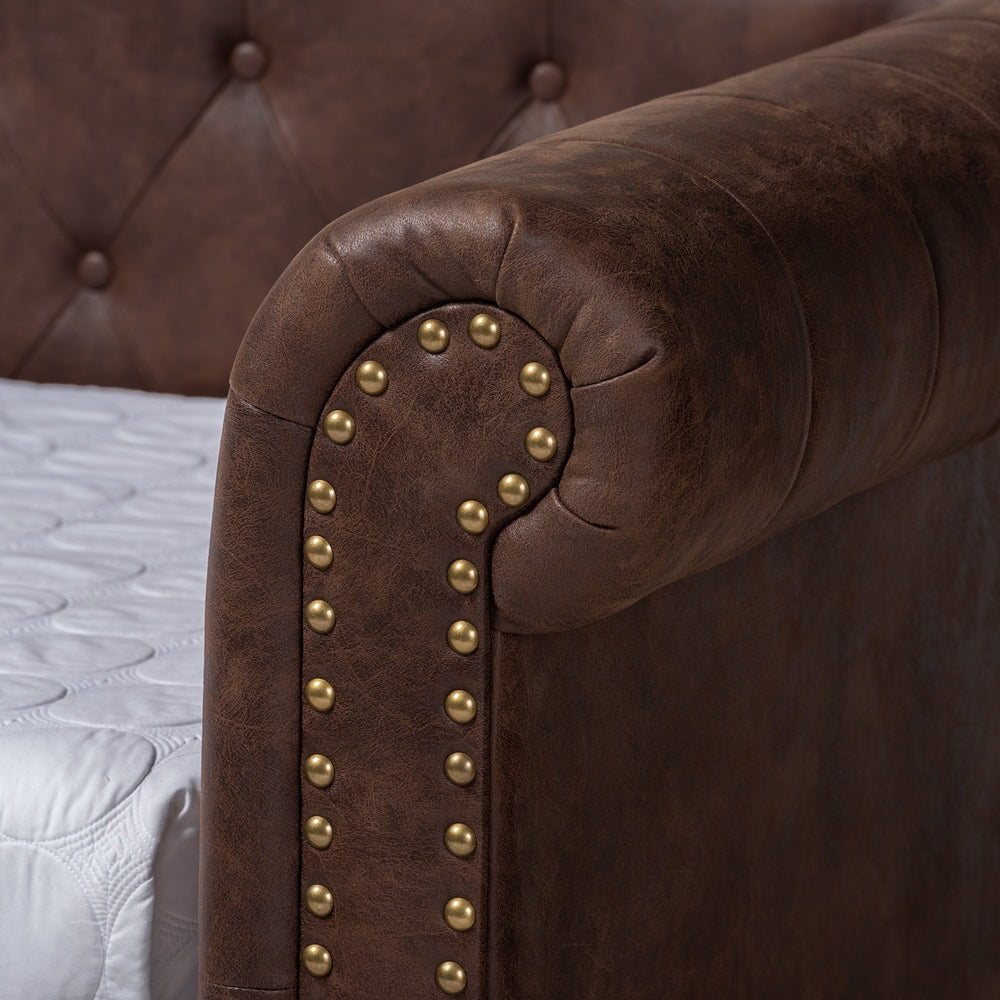 Mabelle Brown Faux Leather Upholstered Daybed with Trundle