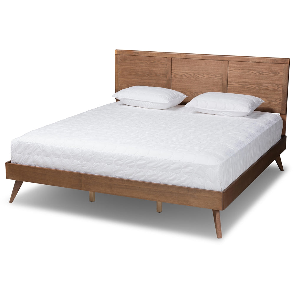 Zenon Mid-Century Modern Walnut Brown Finished Wood King Size Platform Bed