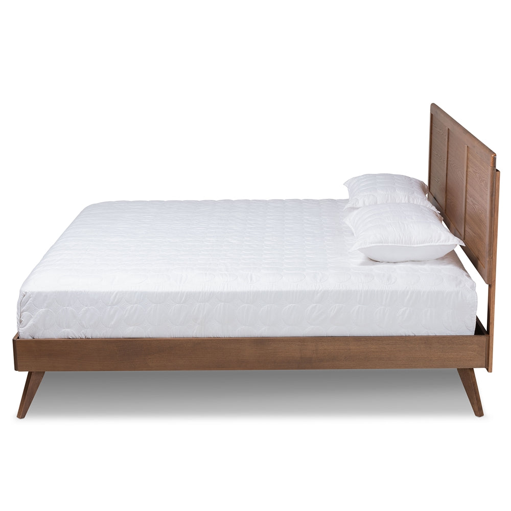 Zenon Mid-Century Modern Walnut Brown Finished Wood King Size Platform Bed